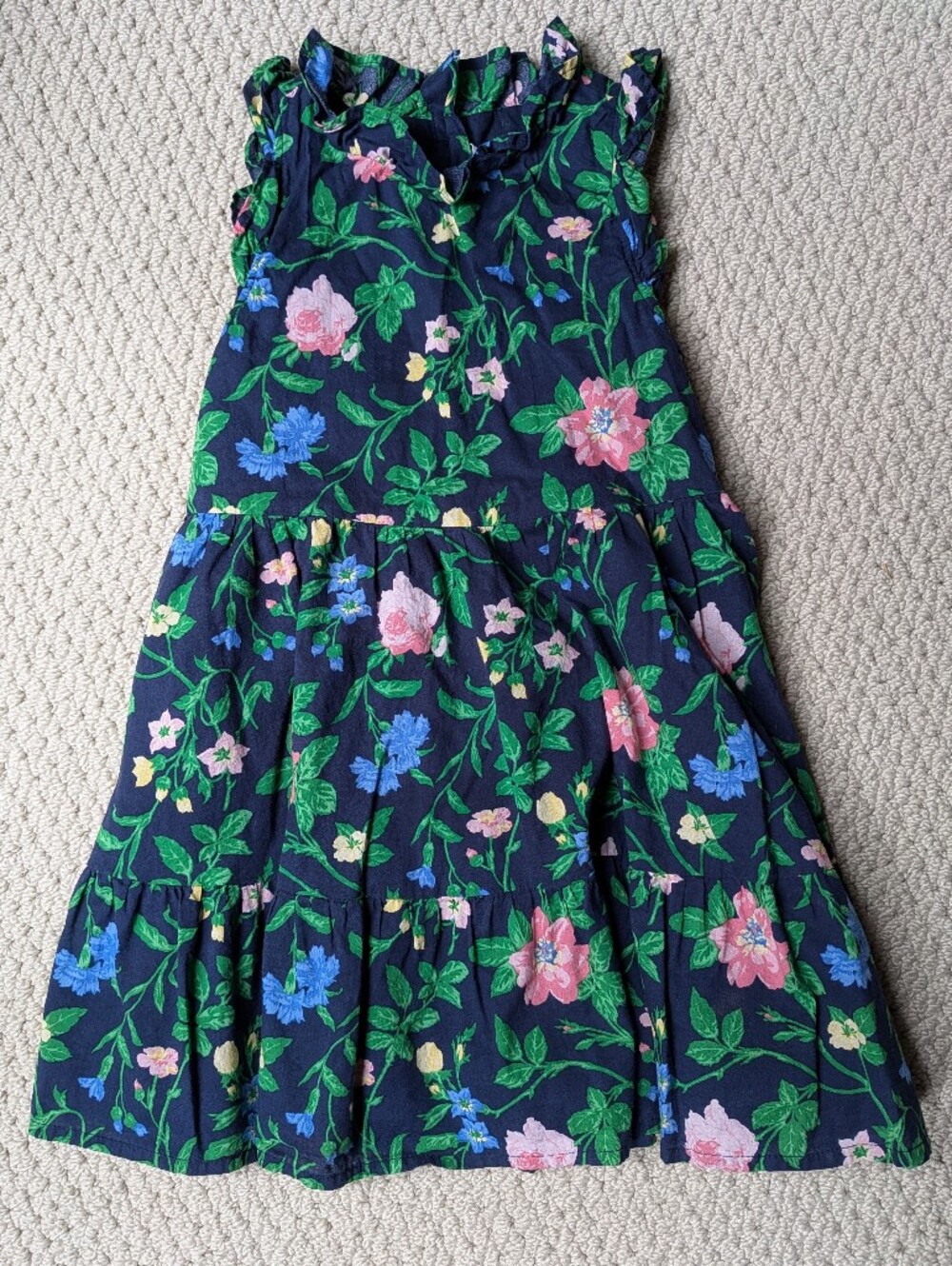 Janie and Jack Navy Dess with Pink & Blue Floral Print, Size 4
